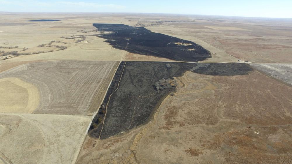 Arial view of grass fire burn damage